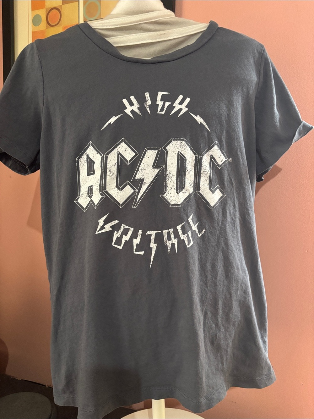 AC/DC Women’s Short Sleeve Tee in Charcoal with White Logo Size Medium
